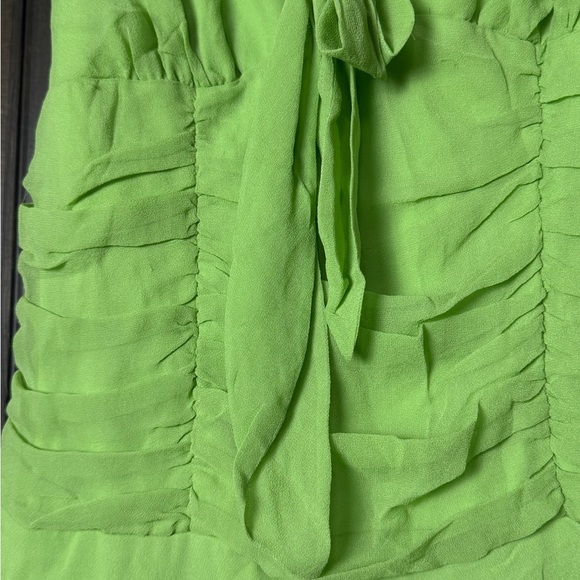 Y2K Jonathan Martin Studio Green Silk Ruched Fit & Flare Sleeveless Midi Dress 8 - Picture 3 of 7